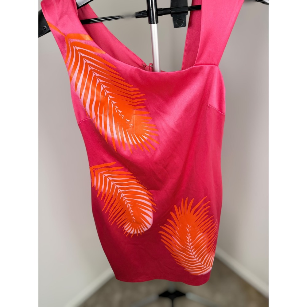 Cache Vintage Pink Orange Tropical Palm Leaf Sheath Dress Size 8 Summer Cocktail - Picture 3 of 6